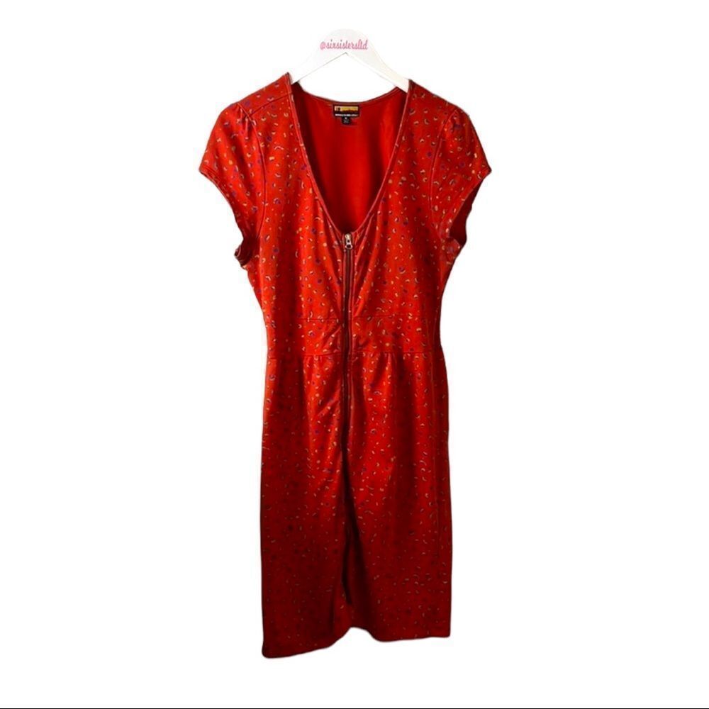 BROOKLYN Industries red zip front V-neck cap sleeve dress Cotton spandex medium